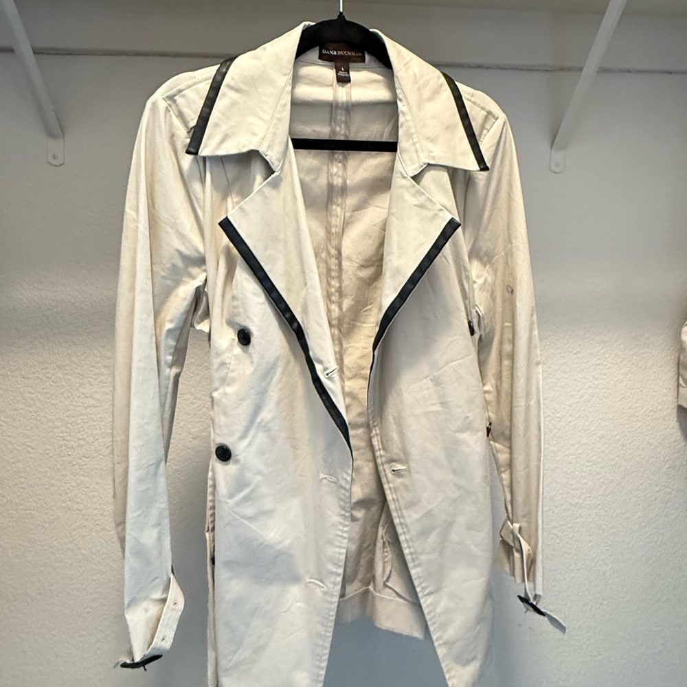 Dana Buchman White Trench Coat with Black Trim